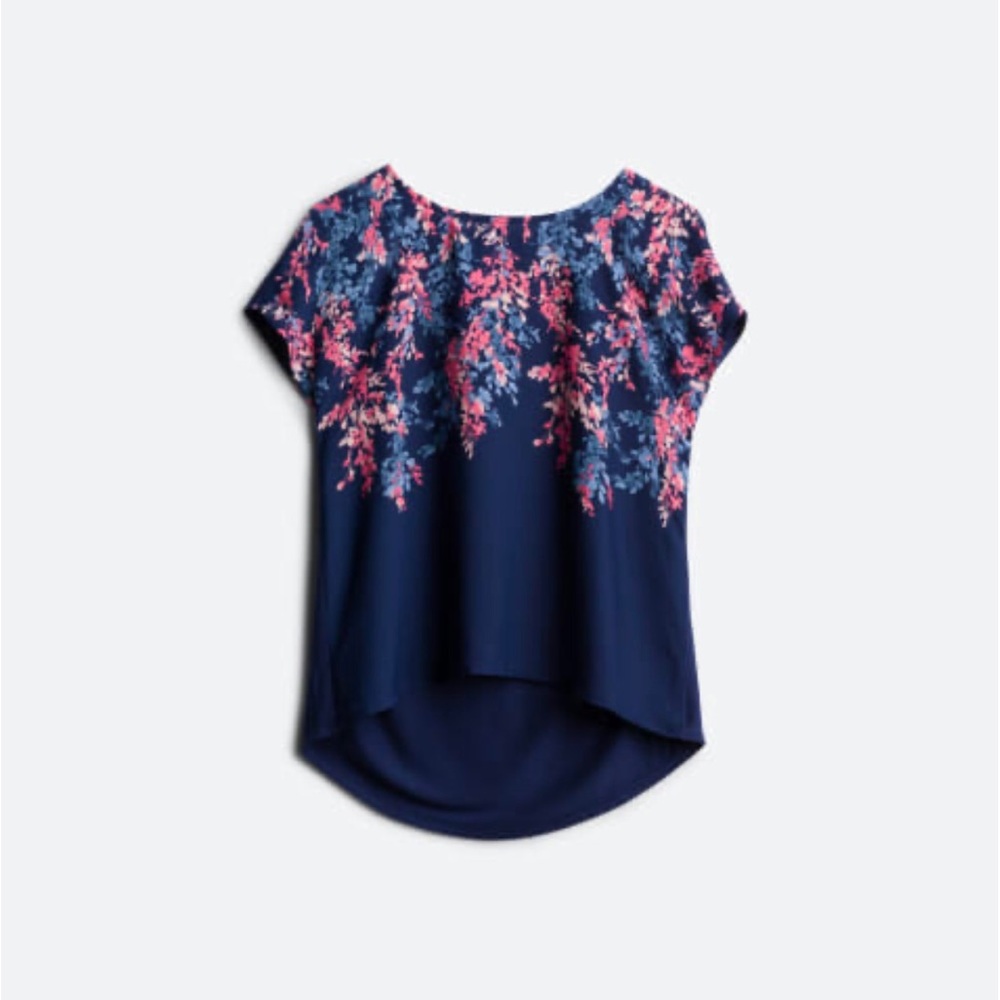 Navy, floral, blouse with zipper back. Size: S